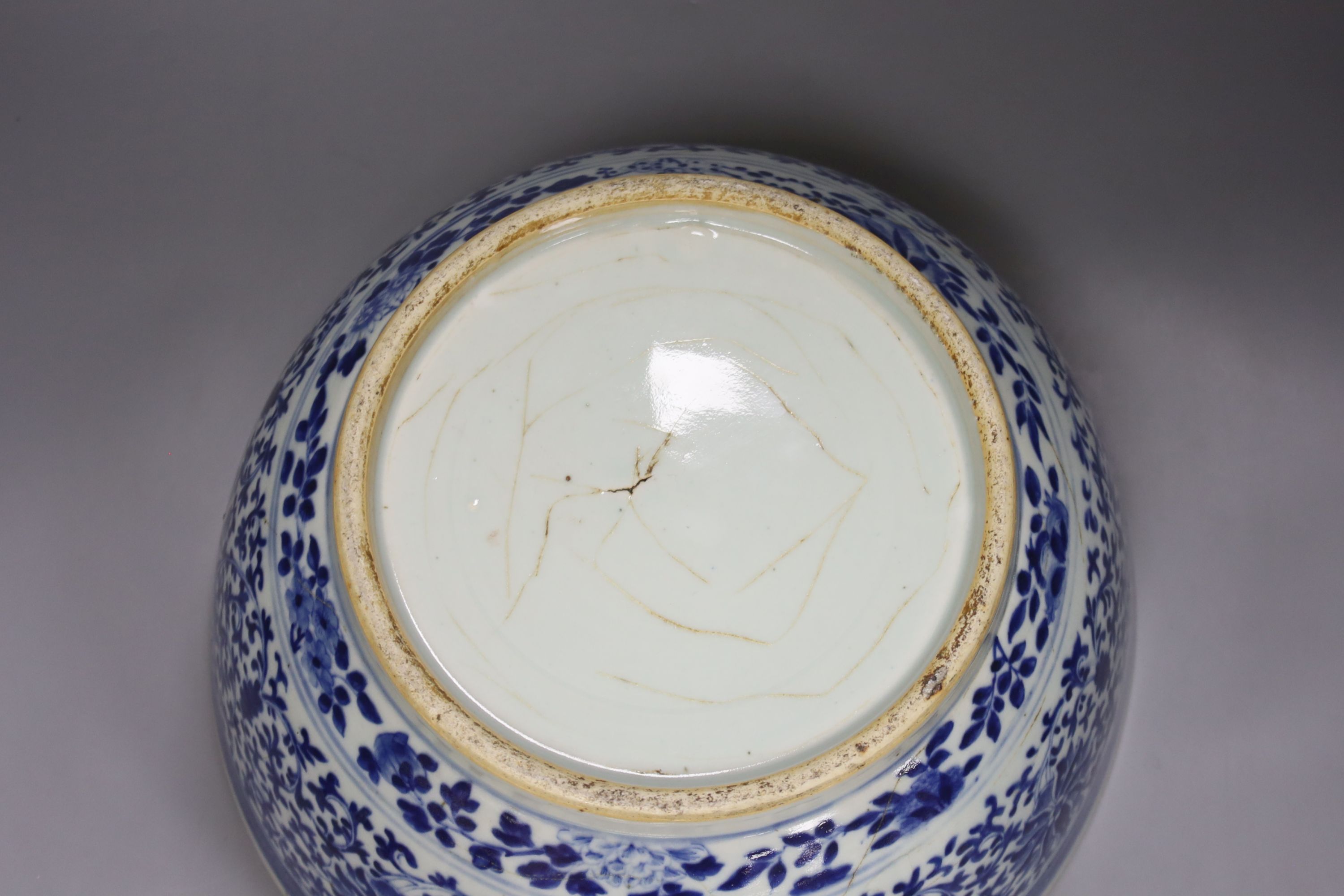 A 19th century Chinese blue and white punch bowl, 35cm diameter